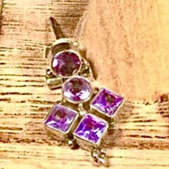 Vintage Amethyst 925 Sterling Silver Earrings - Picture 4 of 9